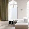 A modern living room with a large window, curtains, a sofa, and a coffee table. A white screen divider is placed in the center of the room. Podgląd zdjęcia produktu