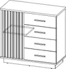 A line drawing of a dresser with four drawers and a slatted section on the left. Voir les images du produit