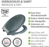 A toilet seat with various features highlighted by text and icons. Produktbild-Vorschau