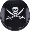 A black toilet seat with a white pirate skull and crossbones design. Produktbild-Vorschau