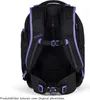 The back view of a black backpack with purple accents. Produktbild-Vorschau