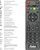 A remote control and a list of its functions. Voir les images du produit