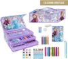 A collection of Disney Frozen themed art supplies, including a coloring briefcase, pencils, crayons, and markers. Produktbild-Vorschau