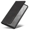 A black flip cover phone case is shown at an angle, partially open to reveal a smartphone screen. Produktbild-Vorschau