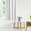 A white curtain hangs next to a window, with a small white table holding a blue vase with white flowers. A green chair is visible on the right. Produktbild-Vorschau