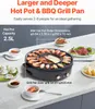 A hot pot and BBQ grill pan set on a kitchen counter, surrounded by food. Voir les images du produit