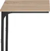 A close-up view of the corner of a table, showing the wooden top and black metal legs. Produktbild-Vorschau