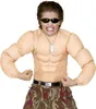 A child wearing a padded muscle costume shirt and camouflage pants, posing with sunglasses and a defiant expression. Produktbild-Vorschau