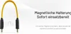 A yellow USB-C cable with black connectors, presented against a white background with subtle graphic elements. Text describes its magnetic mounting feature. Anteprima dell’immagine prodotto