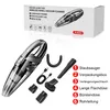 A product shot of a handheld vacuum cleaner and its accessories, with packaging in the background. Produktbild-Vorschau
