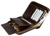 An open brown leather wallet with coins and euro banknotes inside. Produktbild-Vorschau