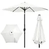 A white patio umbrella is shown in three different views: open, top-down, and closed. Produktbild-Vorschau