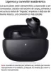A pair of black wireless earbuds in an open charging case, with descriptive text above and a note below. Produktbild-Vorschau