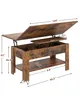 A diagram of a lift-top coffee table with dimensions indicated. Voir les images du produit