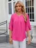 ASKSA Damen Bluse 3/4 aermel Plissee Rundhals Chiffon Produktbild-Vorschau 3