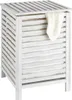 A white wooden laundry basket with a towel draped over the side. Produktbild-Vorschau