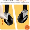 Close-up of a rolling caster wheel with a foot brake being engaged, and another caster wheel shown in rotation. Produktbild-Vorschau