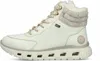 A white winter boot with beige laces and trim. Voir les images du produit