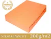 A folded orange fitted sheet is shown on a white background. Produktbild-Vorschau