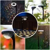 A collage of images showing solar garden lights in various outdoor settings, including near trees, flowers, and on a patio. Podgląd zdjęcia produktu