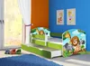 A child's bed with a pull-out trundle, decorated with cartoon jungle animals. Produktbild-Vorschau