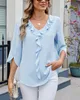 ASKSA Damen T-Shirt 3/4 aermel Rueschen Bluse V-Ausschnitt Produktbild-Vorschau 3