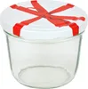 A clear glass jar with a white lid decorated with a red ribbon pattern. Anteprima dell’immagine prodotto