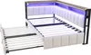 A corner bed frame with an extended pull-out bed frame, showcasing its structure and features like LED lighting. Produktbild-Vorschau