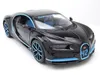 A black Bugatti Chiron model car with blue accents, displayed on a white background. Voir les images du produit