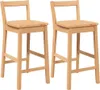 Two wooden bar stools are shown against a white background.