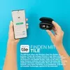 Hands holding a smartphone and wireless earbuds against a blue background, with text and logos. Produktbild-Vorschau