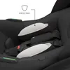 A close-up view of a black baby car seat with white padding and straps. Produktbild-Vorschau