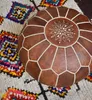Pouf marocchino in vera pelle - Marrone cognac - Fatto a Anteprima dell’immagine prodotto 11