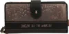 A dark brown Anekke wallet with a textured pattern and a quote on the front. Produktbild-Vorschau