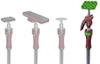 Four different types of support poles with various attachments are displayed against a white background. The product on the far right is in full color, while the others are rendered in a muted pinkish-gray. Náhľad obrázku produktu