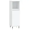 A white tall cabinet with a shelf at the top and a closed cabinet below, standing on four legs. Produktbild-Vorschau