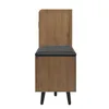 A side view of a wooden shoe cabinet with a padded seat. Produktbild-Vorschau
