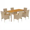7-tlg. Garten-Essgruppe mit Kissen Beige Poly Rattan Akazie Produktbild-Vorschau 1