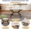 A modern dining table with a white top and black metal legs, shown in a room setting with decorative elements and close-up views of its features. Produktbild-Vorschau