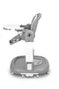 A side view of a gray and white baby high chair on a white background. Produktbild-Vorschau