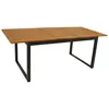 A wooden table with black metal legs on a white background. Produktbild-Vorschau