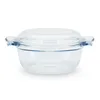 A clear glass casserole dish with a lid, presented on a white background. Produktbild-Vorschau