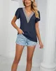 ASKSA T-shirt femme col V chemisier été casual manches Voir les images du produit 5