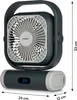 A product shot of a portable fan with dimensions indicated. Produktbild-Vorschau