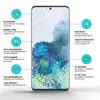 A smartphone screen protector is shown with various features highlighted by text and icons. Produktbild-Vorschau