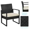 A black rattan chair with a cream cushion, shown with close-up details of its design and construction. Podgląd zdjęcia produktu