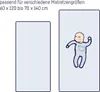 Two rectangles representing mattress sizes, one with a baby illustration. Produktbild-Vorschau