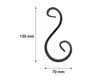 A black metal scroll ornament with dimensions indicated. Produktbild-Vorschau