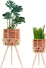 Navaris 2x Blumentopf mit Ständer im Rattan Look - Boho Produktbild-Vorschau 7