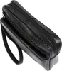 A black leather wrist bag with zippers is shown from a top-down diagonal angle against a white background. Náhled obrázku produktu